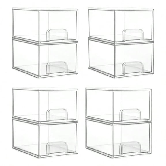 8 Pack Small Clear Stackable Storage DrawersAcrylic Bathroom Makeup Organizer Plastic Storage Bins For Vanity Undersink Kitchen Cabinets Pantry Home Organization