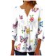 thumbnail image 2 of ICHUANYI Liquidación Mujer Cuello en V Casual Manga 3/4 Floral Impreso Túnica Camisas Verano Camisas Básicas Blusa Plisada ICHUANYI WER202308230618, 2 of 5
