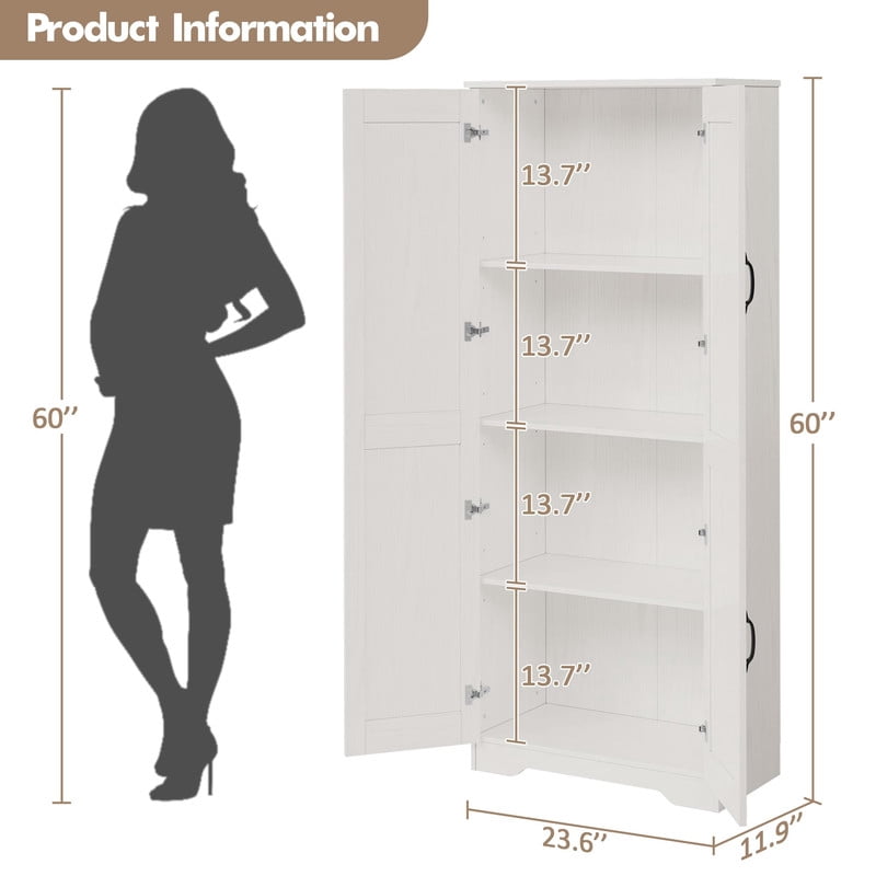 TROPOW Tall Pantry Cabinet, 60" Kitchen Storage Cabinet with 2 Doors & Adjustable Shelves, Freestanding Wooden Cupboard for Bathroom，Dining Room, Living Room