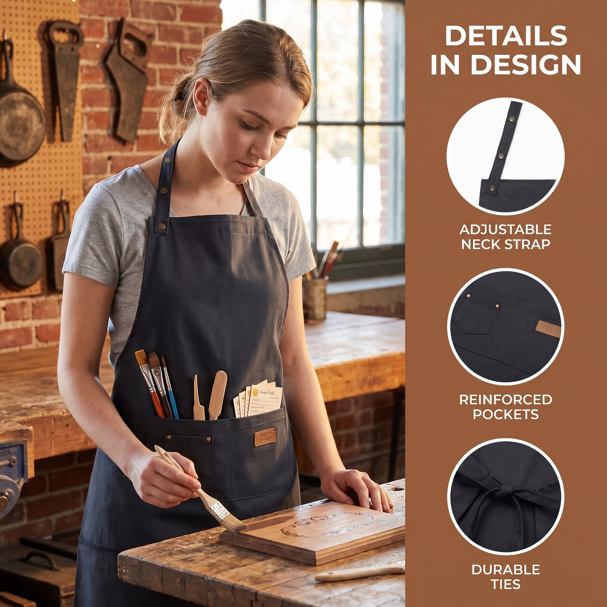 Unique Bargains Adjustable Cooking with Spacious Pockets Black