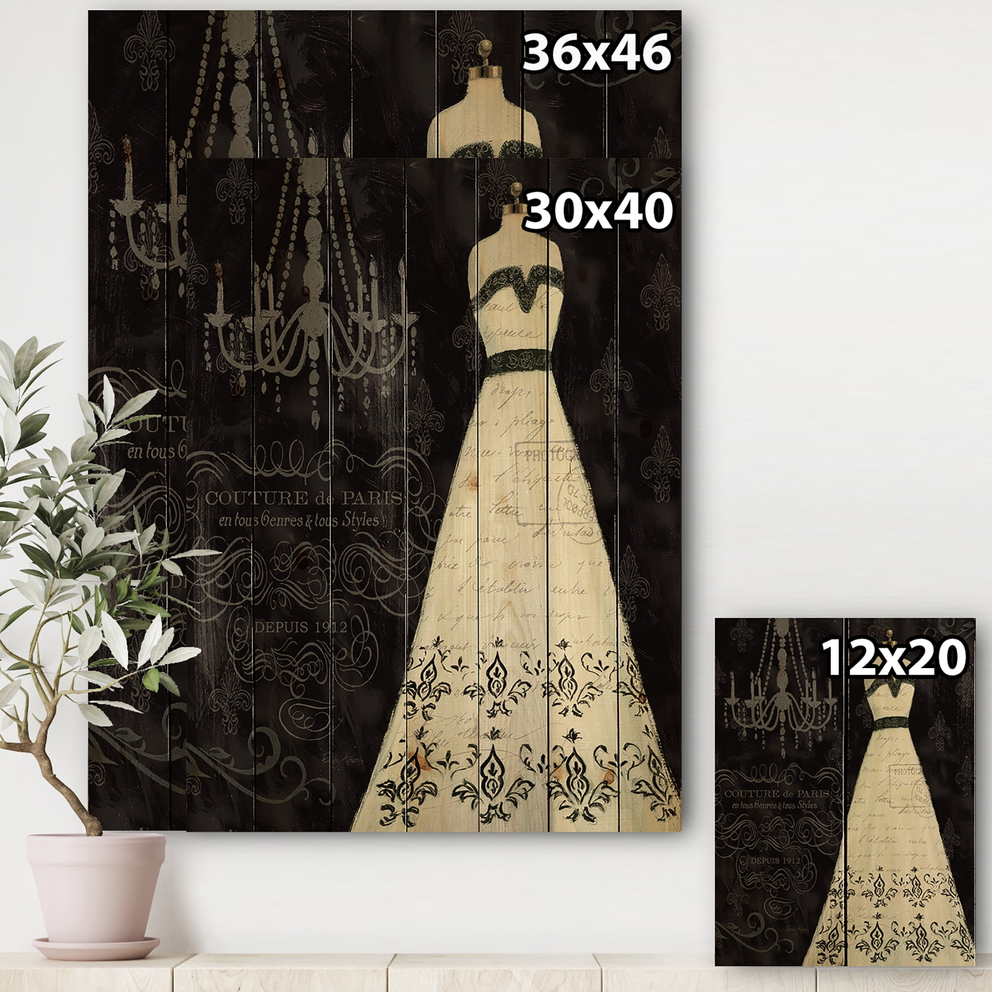 Designart 'French Fashion Couture II' Fashion Print on Natural Pine Wood