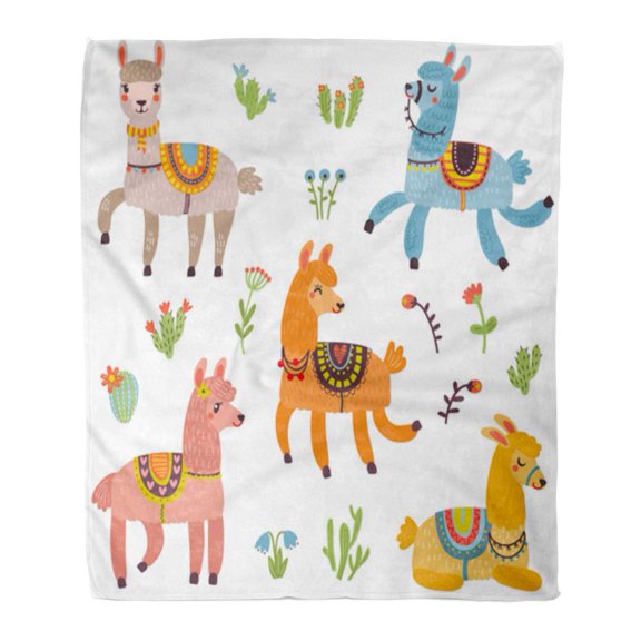SIDONKU Throw Blanket 58x80 Inches Llama of Characters Cute Lamas Alpaca Peru Cartoon Funny Wild Abstract Warm Flannel Soft Blanket for Couch Sofa Bed