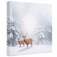 thumbnail image 2 of Ships Next Day Canvas Wall Art 8"x8", Christmas Wood Framed Canvas Print Painting, Winter Deer Pine Trees Nature Snow Scene Ready to Hang Small Picture Wall Decor for Home Bathroom Nursery Kitchen, 2 of 9