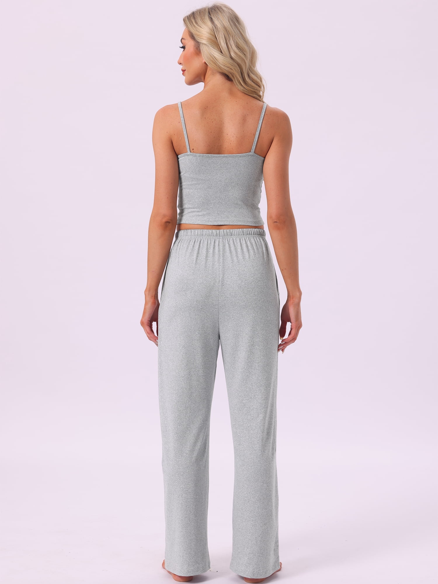 DARING DIVA Women's Pajama Set Cami Jersey Knit Adjustable Spaghetti Strap Pants L Gray