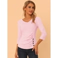 thumbnail image 3 of DARING DIVA V Neck 3/4 Sleeve Ruched Blouses Tops 3XL Light Pink, 3 of 6
