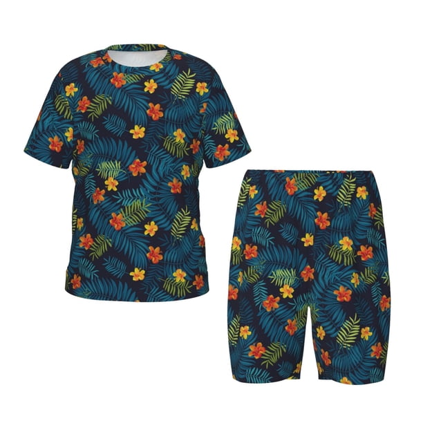 Balery Hawaiian Style Conjunto de Pijama Infantil de Manga Corta con Estampado – Ropa de Dormir de Algodón Suave-4X-Large