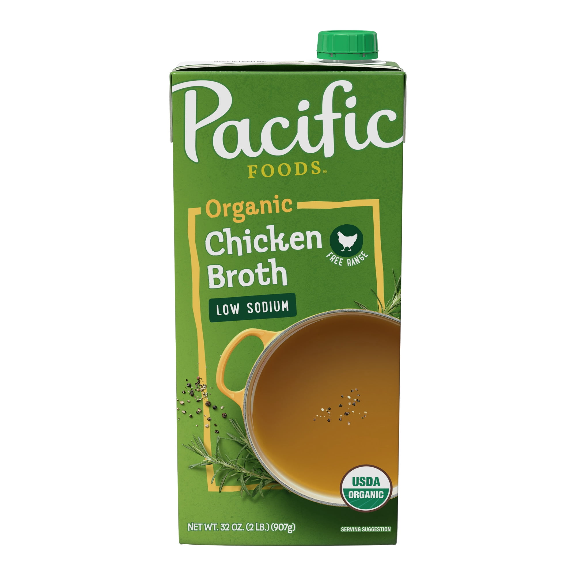 (4 pack) Pacific Foods Low Sodium Organic Free Range Chicken Broth, 32 oz Carton