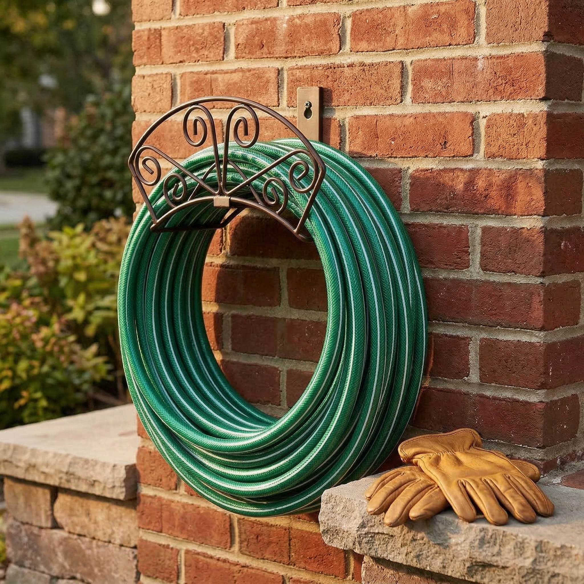 Garden Hose Holder Heavy Duty Water Hose Holder Solid Metal Hoses Hanger Wall Mount Decorative Durable Garden Hoses Storage Hose Reel Hose Organizer for Outside Yard, Bronze