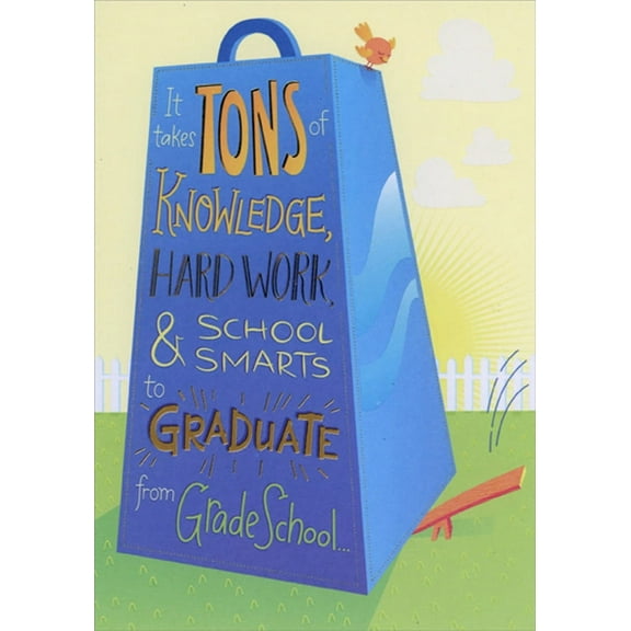 Designer Greetings Tons of Knowledge : Large Blue Weight Grade School Graduation Congratulations Card