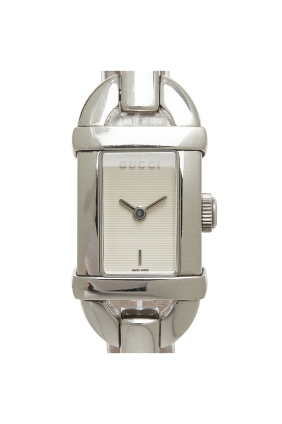 Pre-Owned Gucci Bangle Watch 6800L Quartz White Dial Stainless Steel Leather Women's GUCCI
