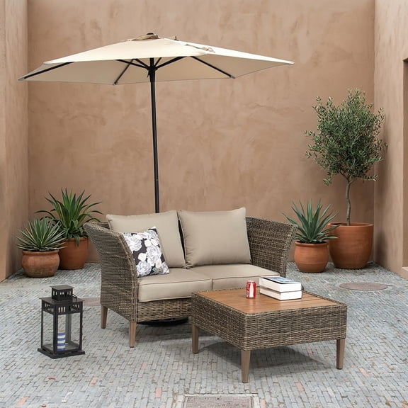 Willow 7.5 Ft Market Umbrella in Silver Mink with Push-Up and Tilt Feature