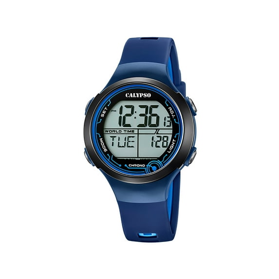 Calypso K5799 - 40mm Mens Digital Sports Watch, Quartz, Silicone Strap, Dual Time, World Time, Chronograph, Day And Date