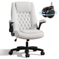 thumbnail image 3 of HomeZeer Big and Tall Executive Office Chair 400LBS, High Back PU Leather with Lumbar Support, Flip-Up Arms & Rubber Wheels for Work Home, White, 3 of 11