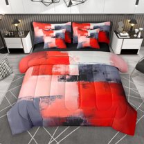 Manfei Chic Abstract Watercoor 7pcs Bedding Comforter Set, Red Oil Printing Queen Bedding Sets, Vintage Mid Century Reversible Queen Sheet Sets, Luxury Bedroom Decor