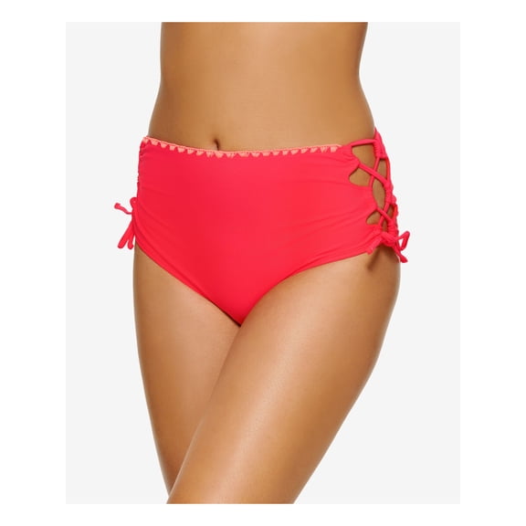 HULA HONEY Women's Coral Stretch Lined Moderate Coverage Side Tie Zig-zag Zinc High Waisted Swimsuit Bottom M