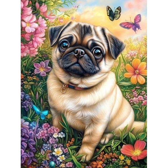 5D Pug Diamond Art 12x16 Inch Full Drill Diamond Painting Kits for Adults & Beginners - DIY Art Crafts for Relaxation and Home Wall Decor 303A