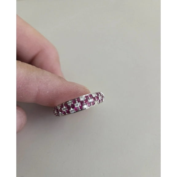 Dreamofdazzles Jewels 2.00 Ctw Round Cut Red Ruby & Diamond Wedding Anniversary Flower Band Ring 14K White Gold Plated 925 Sterling Silver 925 Sterling Silver -8