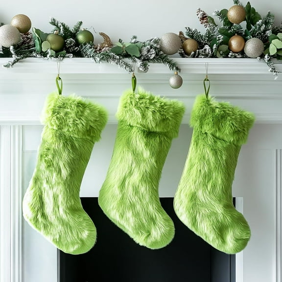 Dalrosia Christmas Stockings Faux Fur Snowy Christmas Stockings Xmas Fireplace Hanging Stocking Candy Gift Bags for Holiday Decorations
