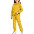 thumbnail image 4 of Girls 2 Piece Pullover Hoodie and Sweatpants Set Solid Color Long Sleeve Outfit with Kangaroo Pocket for Cozy Fall Winter School Daily Wear, 4 of 6