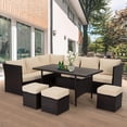 thumbnail image 4 of YODOLLA 7-Piece Patio Funiture Set with 30" Fire Pit Table, Outdoor Furniture Sectional Sofa, PE Rattan Wicker Patio Conversation Set in Beige, 4 of 7