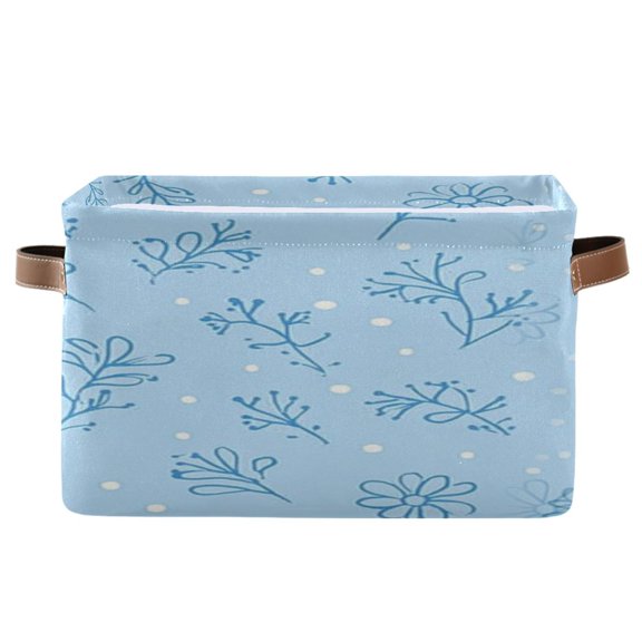 Blue Branch and White Dots Foldable Storage Basket,Canvas Fabric Foldable Storage Bins with Handles Open Home Storage Bins Boxes for Toy Book Shelf Closet Baskets