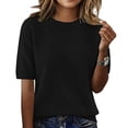 thumbnail image 2 of Womens Short Sleeve Tops Round Neck Knitted Short Sleeve Elegant Lightweight Pullover Summer Tops Short for Women, 2 of 4
