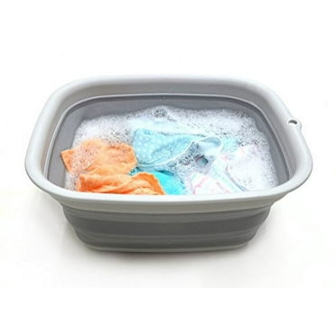 SAMMART 9.45L (2.5 Gallon) Collapsible Tub - Foldable Dish Tub - Portable Washing Basin - Space Saving Plastic Washtub (Grey, M)
