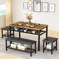 thumbnail image 2 of Baxluxe Dining Table Set for 4 Bench Set with Storage, Rectangle Kitchen Table Set for 4, Modern Kitchen Table and Chairs Set with Leather Bench, 4 Pieces Dining Room Set for Small Space, Brown, 2 of 7