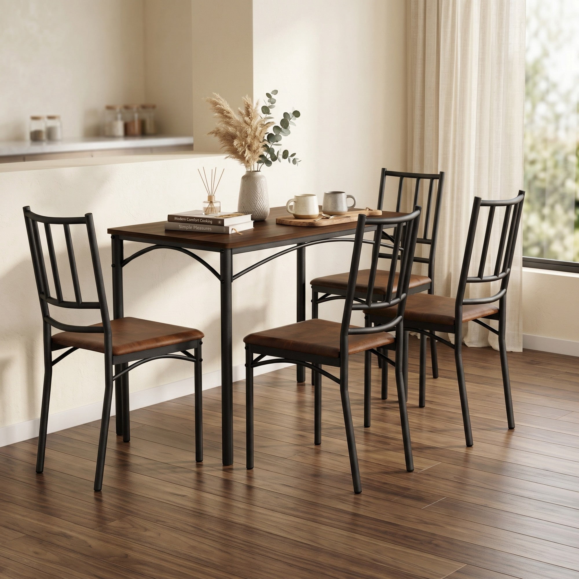 Sailvan Dining Table Set, 43.3″L x23.6″W x30.1″H, Bar Table with 4 Benches