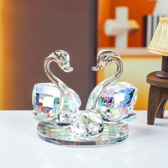 1pcs Sparkle Crystal Twin Swan Figurine Collection Paperweight Table Centerpiece Ornament,Clear Crystal Base,Colorful
