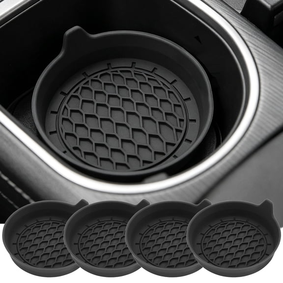 Universal Car Cup Holder Coaster, 4Pack Non-Slip Silicone Coaster Mats for Drink Placement 3.23 Inch (Black)