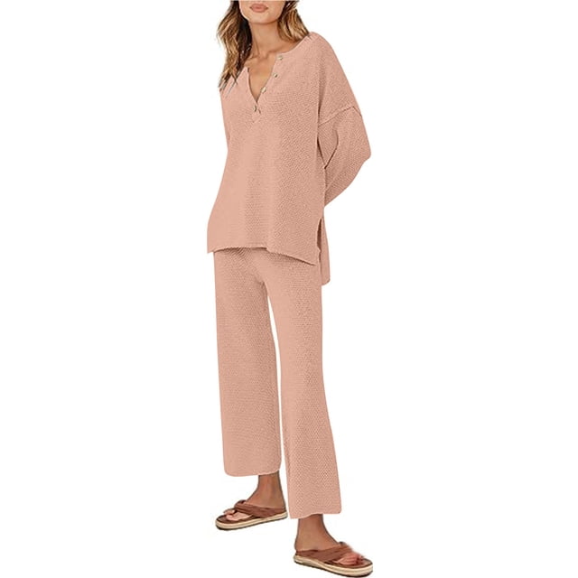 Puntoco Conjunto de 2 piezas para mujer, ropa de descanso de gran tamaño, conjunto holgado y holgado, conjunto de chándal de otoño 2023, conjuntos de salón a juego Puntoco Puntoco-6015
