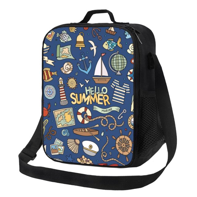 Disketp Marine Nautical Bolsa Térmica Estampada para Almuerzo, Lonchera para Hombres y Mujeres Adultos