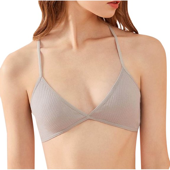 DAFPZW Women Triangle Bralette Deep V Sexy Bra Back Cross Wirefree Bra Ribbed Push Up Padded Bra for Girls