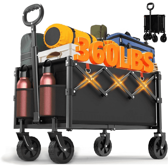 Beddi Heavy Duty Folding Utility Wagon, 360LBS Steel Garden & Camping Cart with All-Terrain Wheels, Portable Collapsible Design