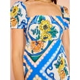thumbnail image 2 of Women's Printed Square Neck Puff Sleeve Maxi Dress 100% Polyester Zipper Stretch Silhouette Floor Length Everyday, 2 of 7