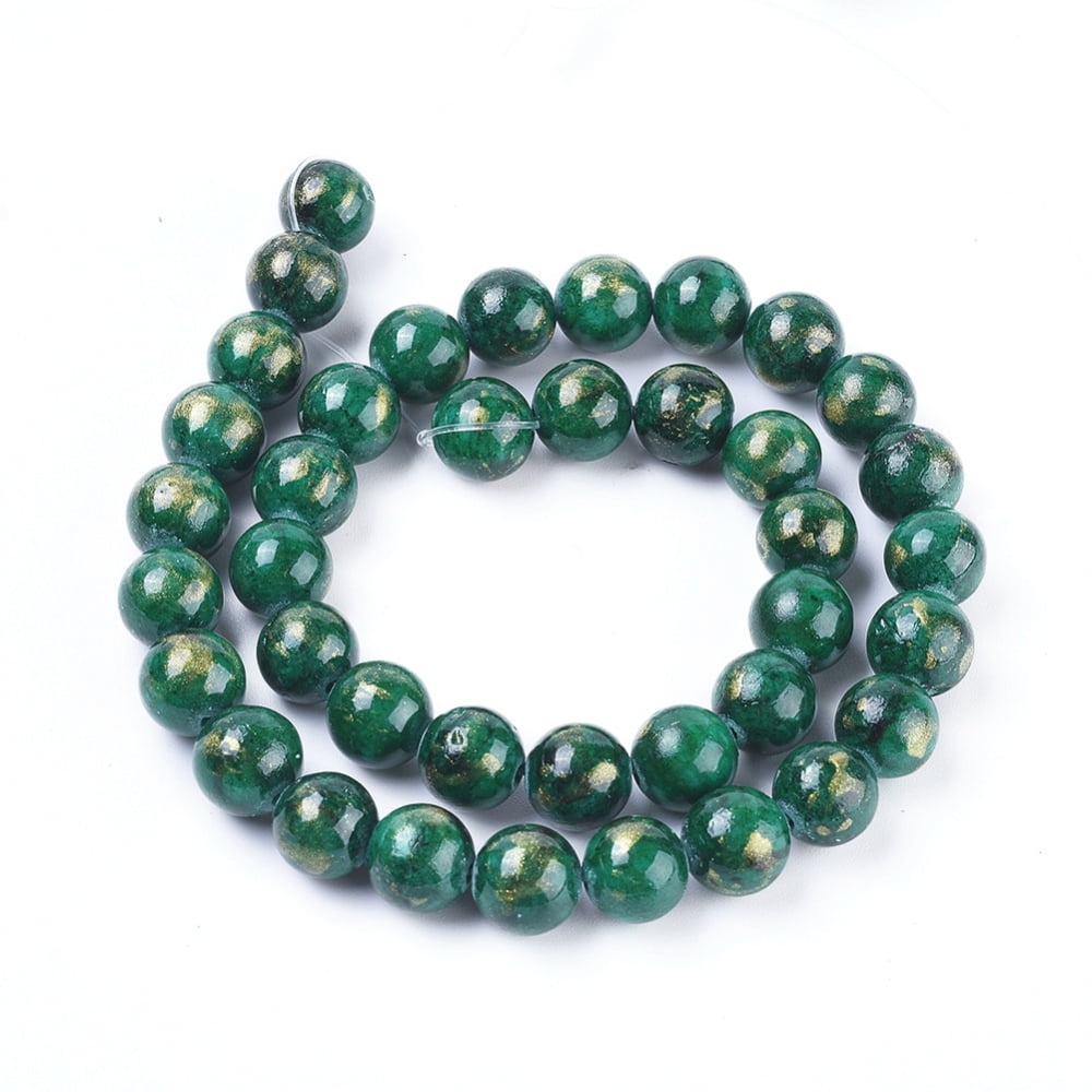 10 strand Natural Mashan Jade Beads Strands with golden Foil Dyed Round Dark Green 6mm Hole: 1mm 70pcs/strand 15.75 inch(40cm)