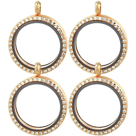 

BESTONZON 4pcs Openable Round Alloy Photo Pendant Charms with Rhinestone Decor Photo Bezel Trays