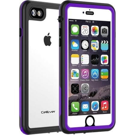 CellEver Waterproof Case for iPhone SE 2020 / iPhone 8 / iPhone 7, Clear Waterproof IP68 Certified Full Body Protective Transparent Cover (Purple)
