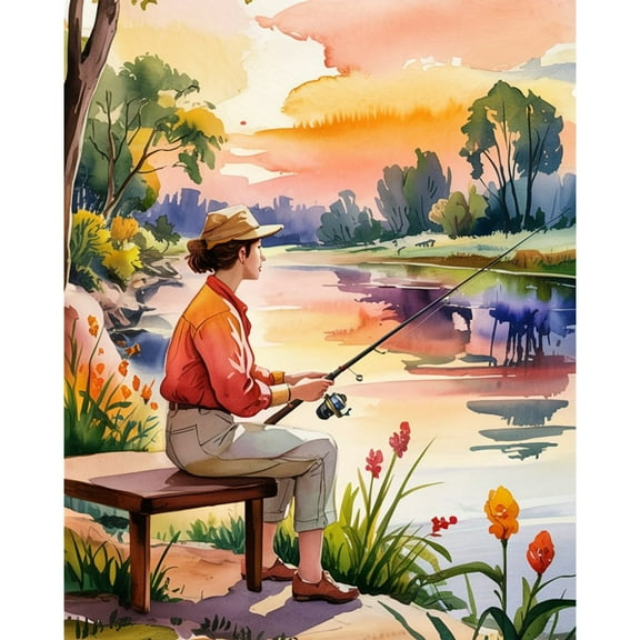 5D Diamond Painting Kits for Adults kids Beginners Paint By Diamond Set Round Full Drill Craft Diamond Art Painting Art Craft Painting Kit-Sunset fishing