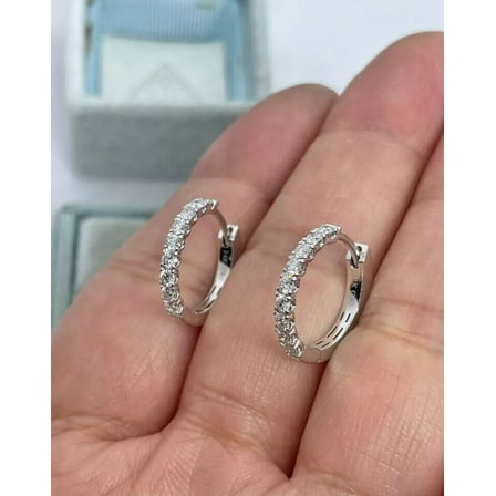 "1Ct Round Lab Created Diamond Women's Huggie Hoop Earrings - 14K White Gold Plated"
