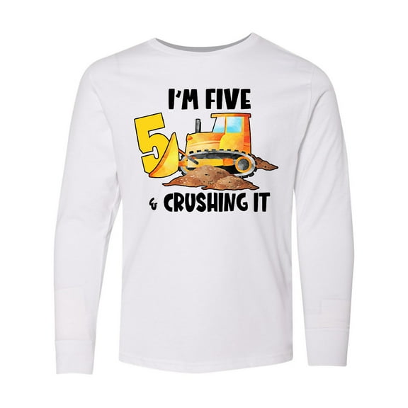Inktastic I'm 5 and Crushing It Construction 5th Birthday Long Sleeve Youth T-Shirt