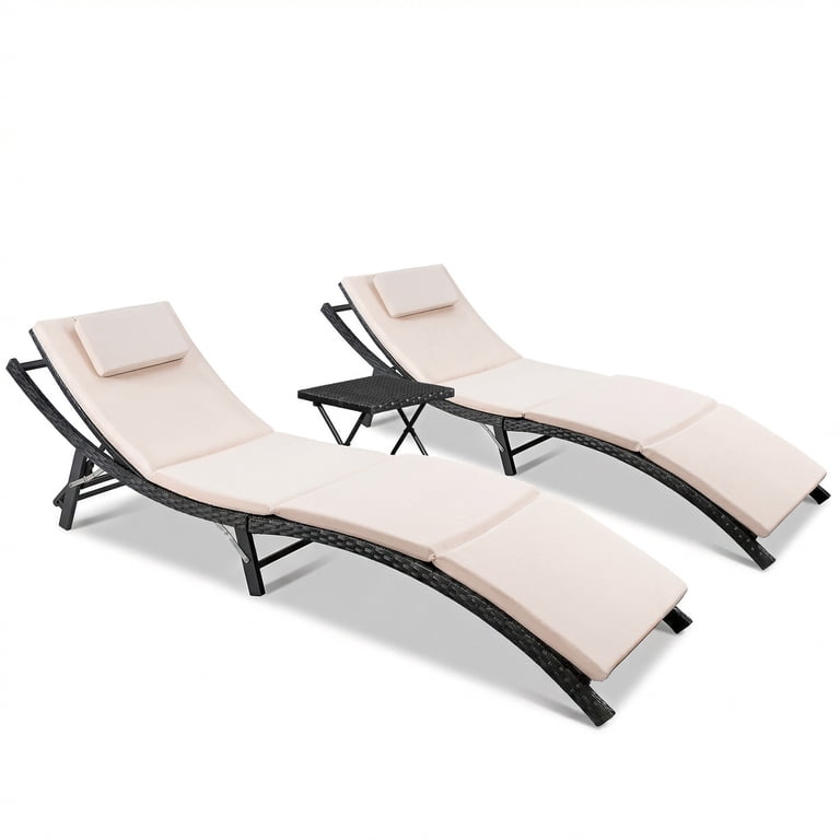 Homall 3-Piece Patio Chaise Set, PE Rattan Beige photo 7