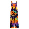 thumbnail image 5 of LNZGNM Halloween Womens Jumpsuit Pumpkin Bat Tie Dye Printed Square Neck Sleeveless Wide Leg Jumpsuit with Side Pockets and Button Straps,Yellow (XL), 5 of 6