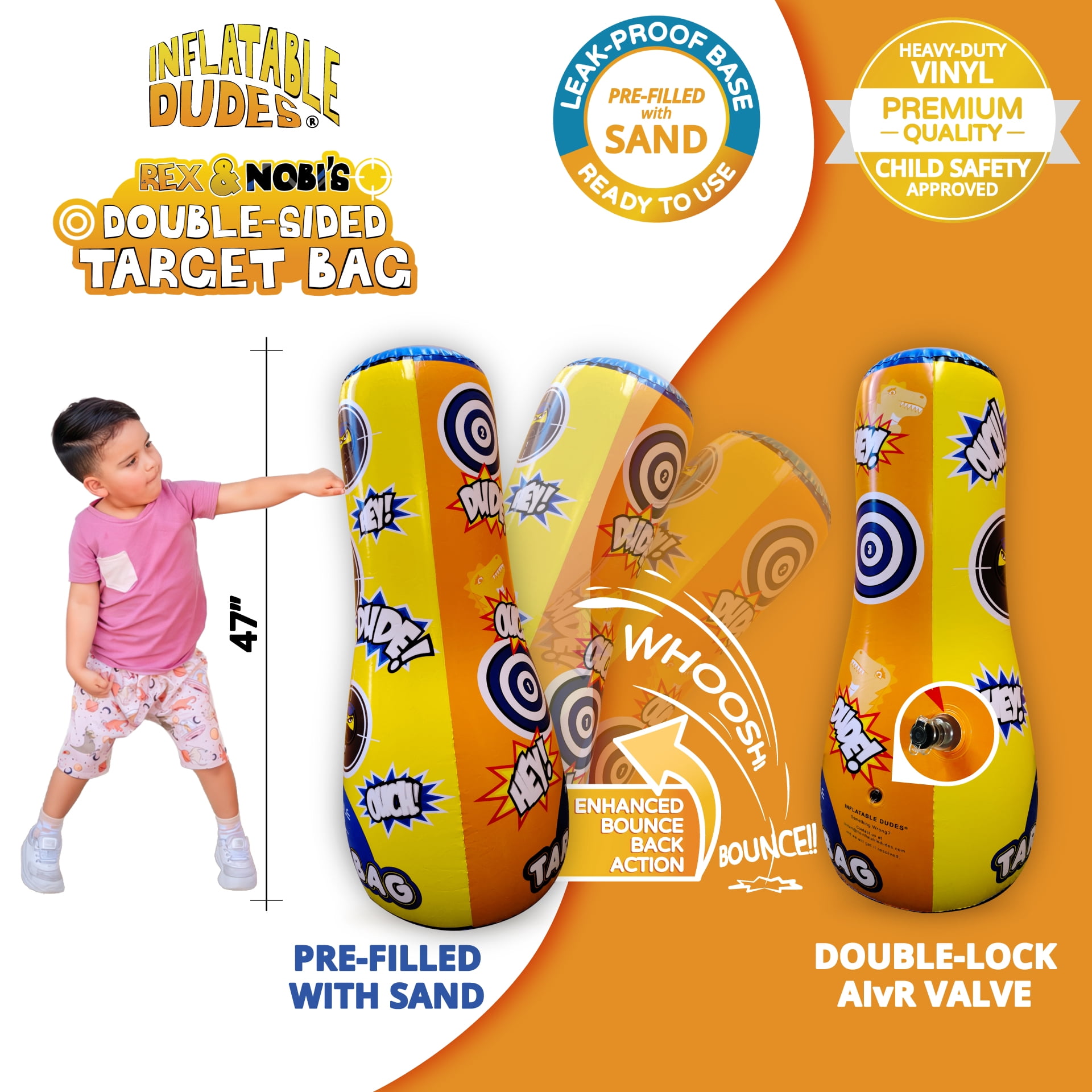 INFLATABLE DUDES Dinosaur Ninja Kids Punching Bag- 47 inch| Filled w/ Sand