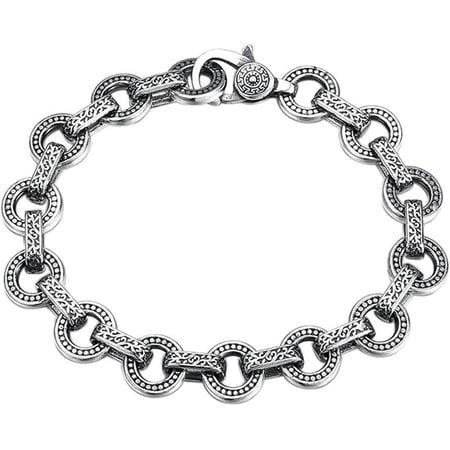 S925 Sterling Silver Circle Tangle Grass Pattern Bracelet, Men's And Women's Vintage Circle Bracelet