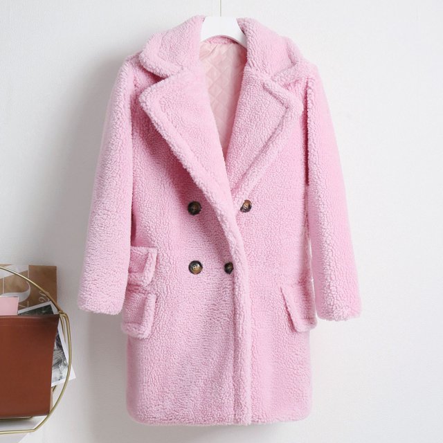 Wolfast Veste en Molleton pour Femmes Mode Unie Col Rabattu Moyen Manteau en Peluche Chaud Rose TTG