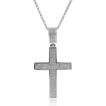 Brinley Co. Women's Sterling Silver CZ Large Cross Necklace