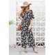 thumbnail image 4 of Verano de las mujeres Floral sin tirantes con volantes de manga corta de cintura alta pantalones de pierna ancha Casual suelto mono negro blanco hoja grande, 4 of 5