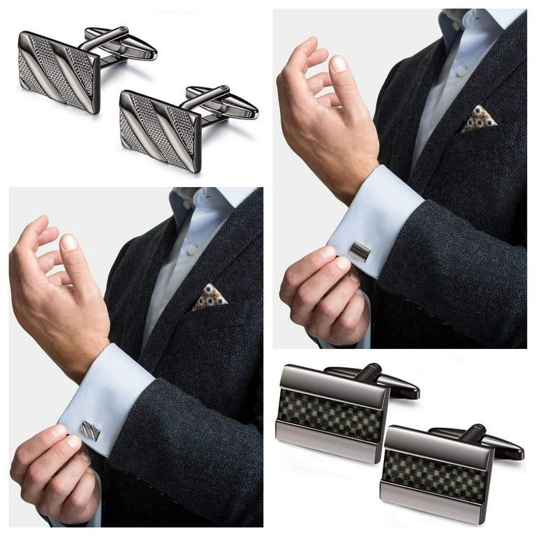 6 Pairs Cufflinks for Men Classic Cuff Links Mens Cufflinks Tuxedo Shirt Cufflinks for Wedding Groom Business Silver Black Cufflinks Set Father s Gift